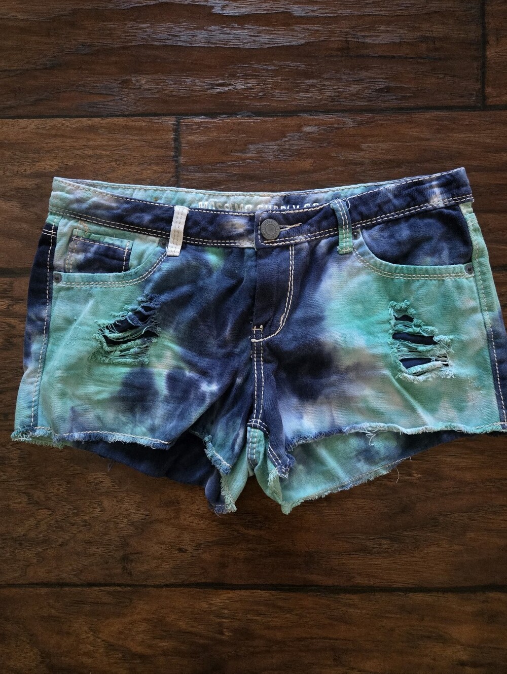 Mossimo Supply Co Tie-Dye Distressed Denim Shorts - Blue Green Size 11